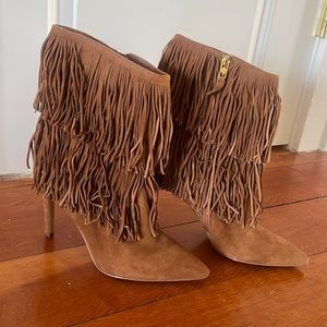 Sam Edelman Genuine Suede High Heel Fringe Boots Size 8